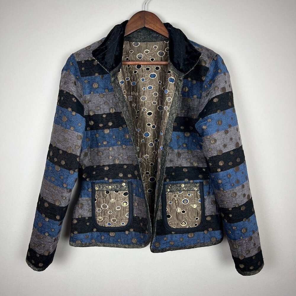Yak Magik Jacket Women Medium Reversible Embroidered Artsy Boho Silk Blend Nepal